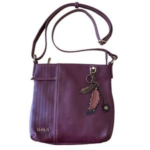 Chala LaserCut Crossbody - Metal Feather and Flower in Plum
